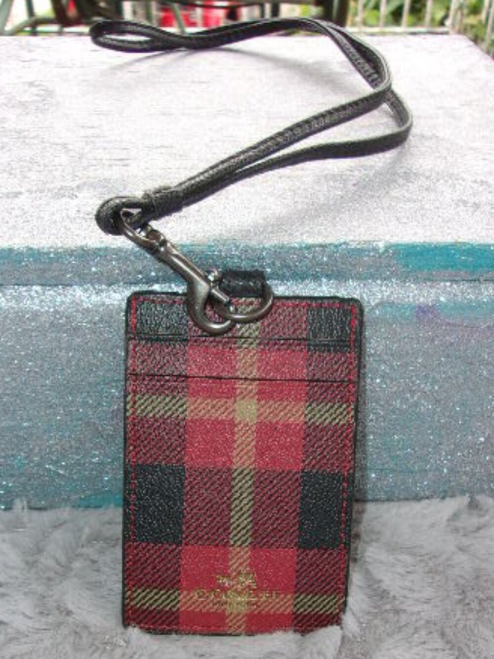 E-270 COACH RILEY PLAID LANYARD I.D. HOLDER